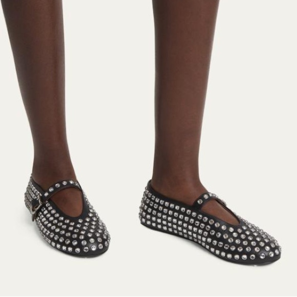 ALAIA Black Studded Leather Mary Jane Flats